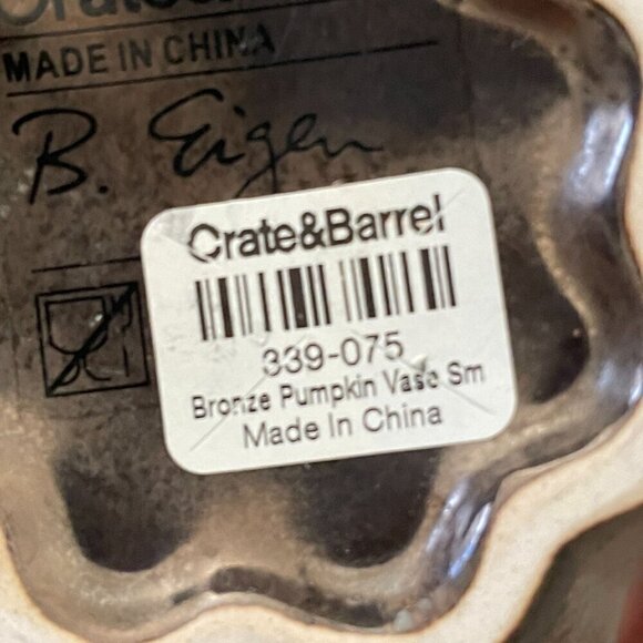 NWT Crate & Barrel Barbara Eigen Bronze Pumpkin Vase Ceramic Fall Autumn Small - Picture 5 of 6
